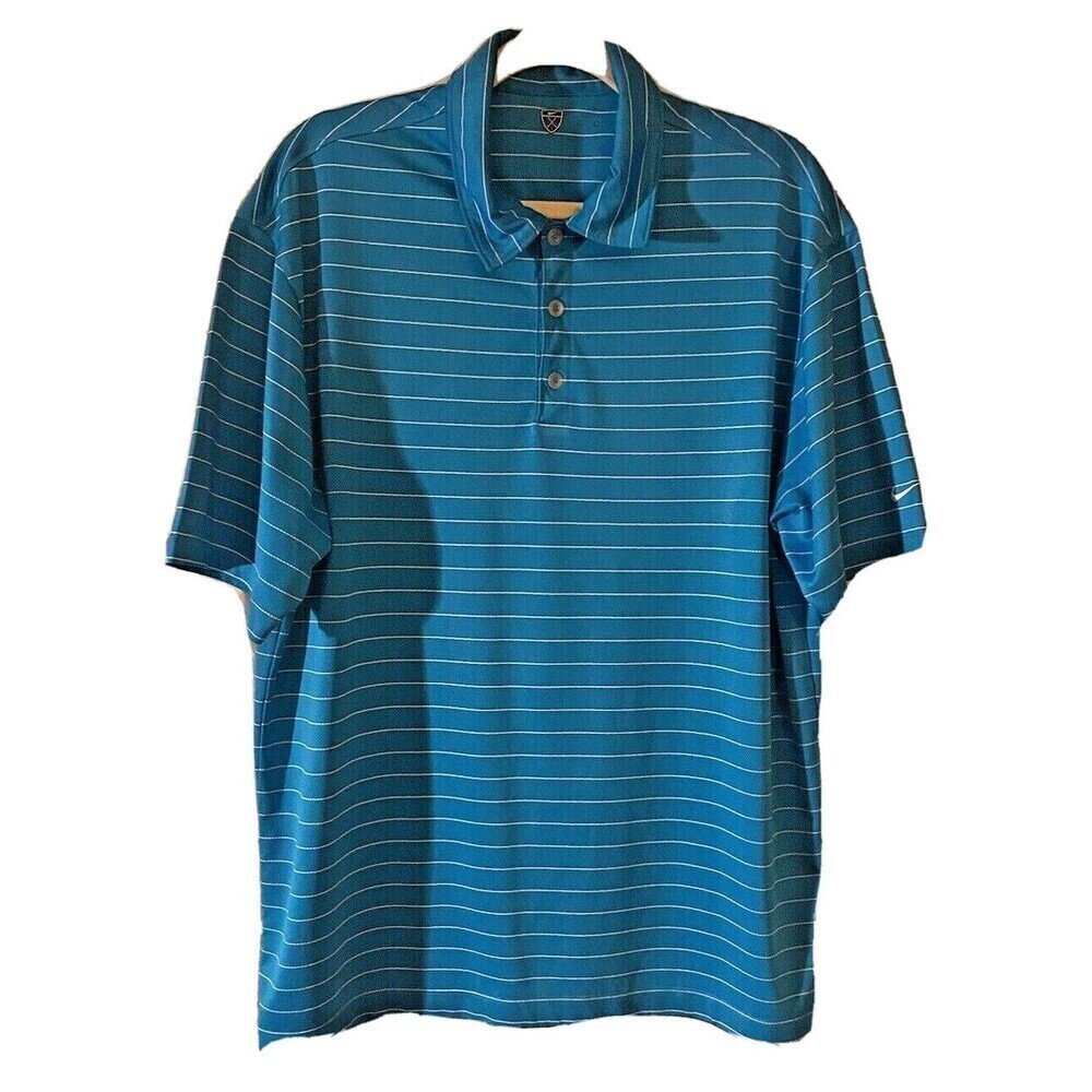 Nike Golf Shirt Men's Sz. XL Dri Fit Polo Short Sleeve Collared Striped Logo